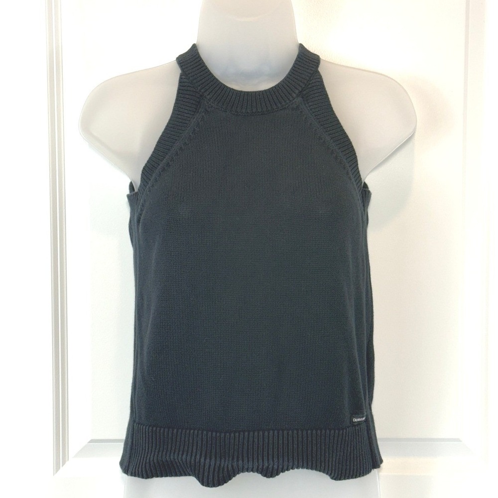 Calvin Klein Jeans Black Knit Halter Tank Top Women's S Sweater Cop Shirt Small